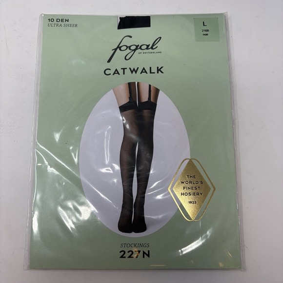 Fogal Catwalk 227N Ultra Sheer Stockings Black 10 Denier Large - Picture 1 of 2